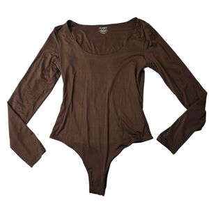 Brown Long Sleeve Thong Body Suit